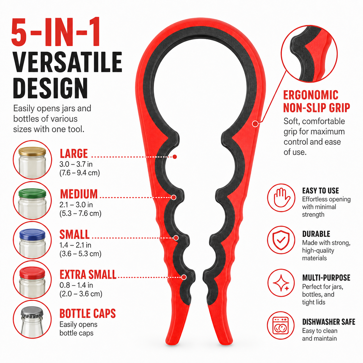GripMaster Multi-Function Jar & Bottle Opener — Non-Slip Silicone Tool
