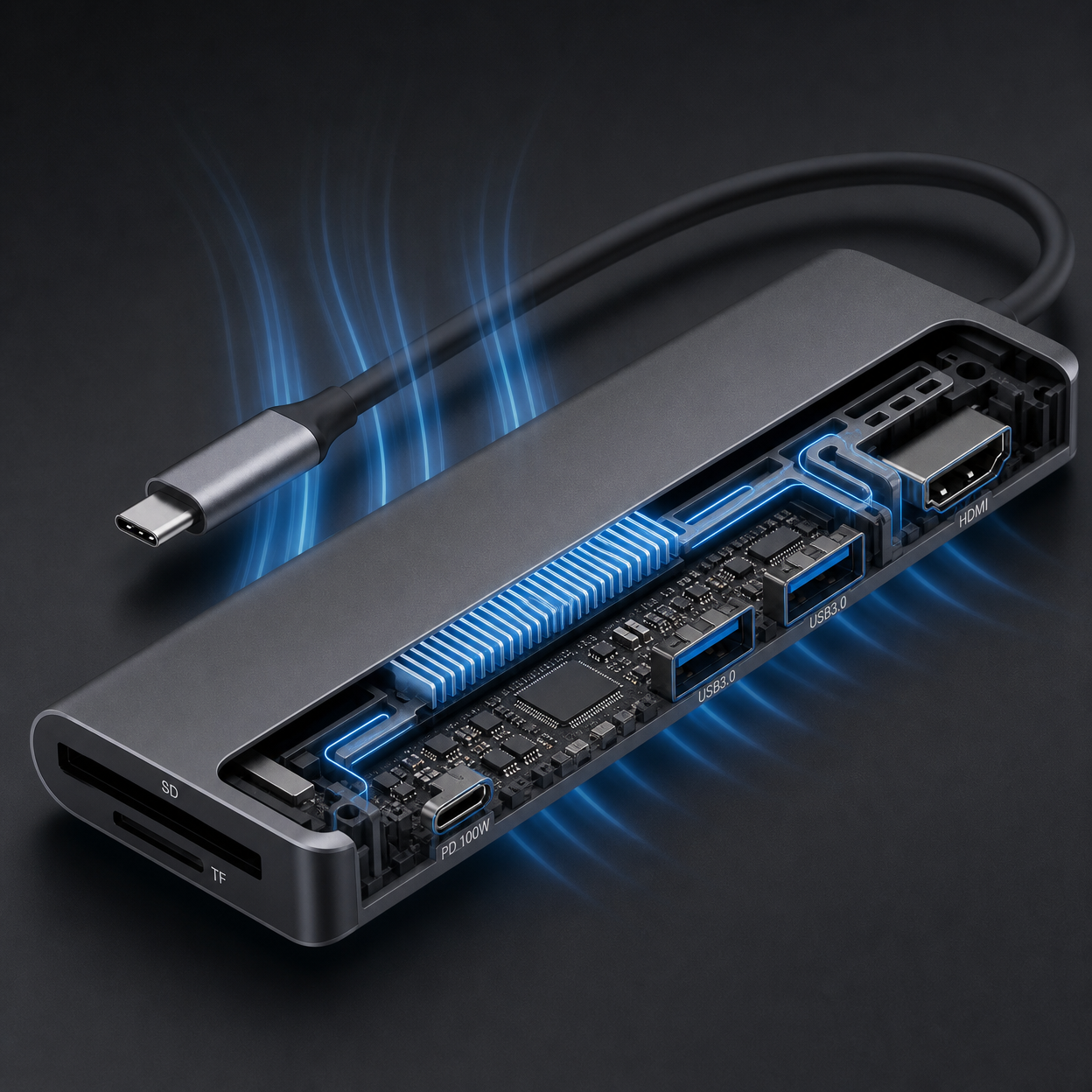 HubPro 7-in-1 USB-C Hub Adapter — 4K HDMI, 100W PD, USB 3.0 & SD/TF Card Reader